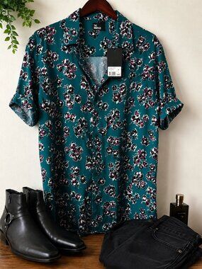 The Kooples Floral Slim Fit Shirt Mens M NWT Designer Rock Style Button Up